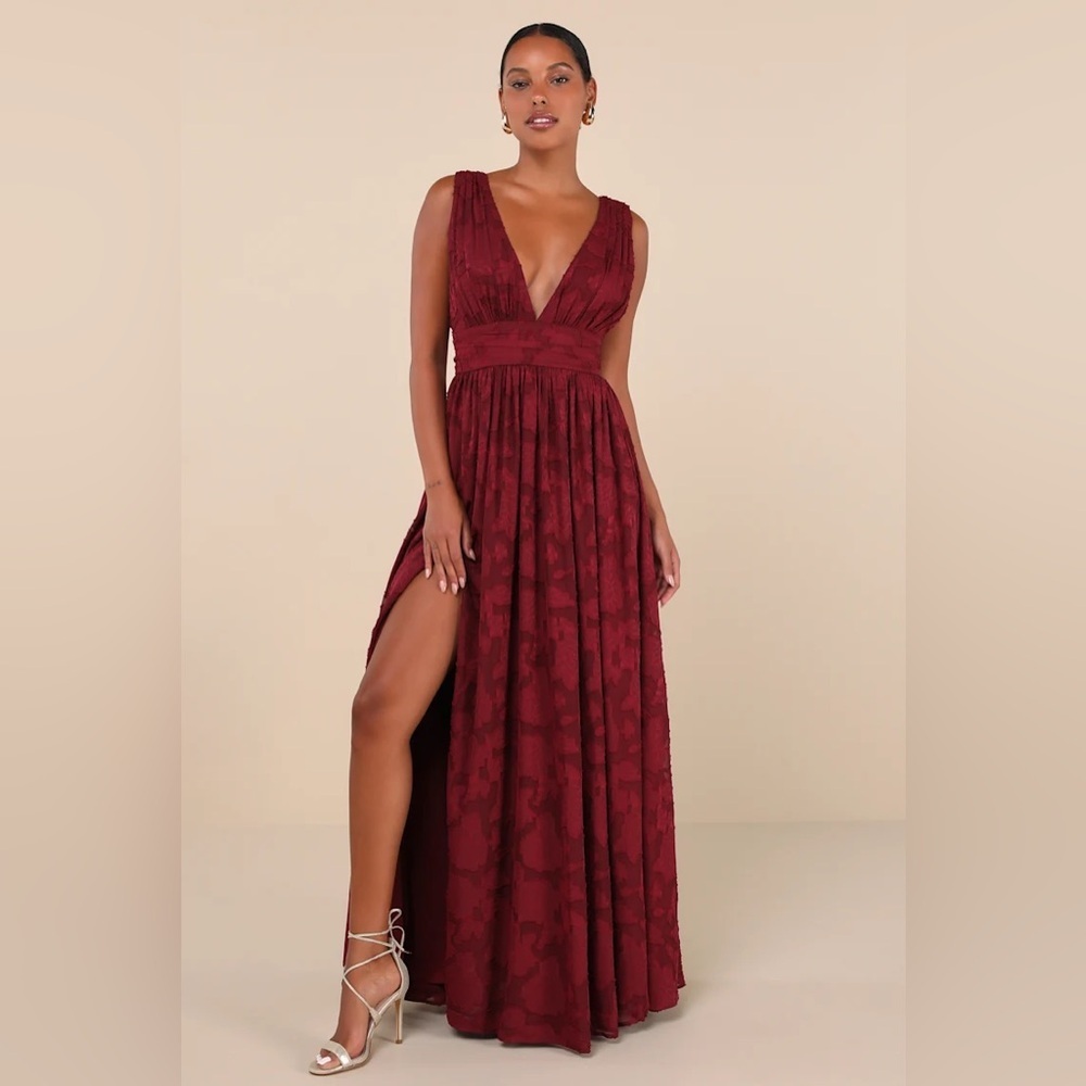 Lulus Sweet Sophistication Burgundy Burnout Floral
Maxi Dress